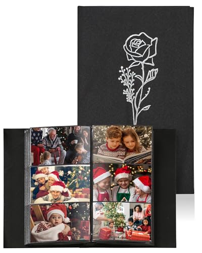 Yuforr Photo Album 6x4 Slip in, 300 Pockets Photos, Linen Photo Albums for Family Wedding Anniversary, Album Book Holds Landscape 10x15cm Pictures-Black