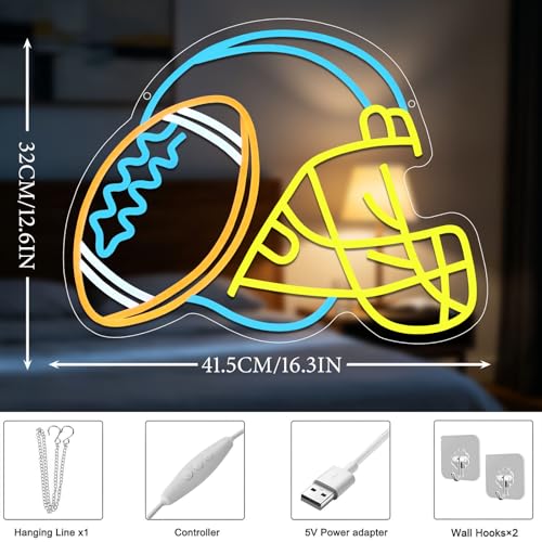 Image of Rugby Neon Sign Football Player Neon Sign for Wall Decor, Football Neon Light Dimmable Sport light up signs for Game Room Man Cave Tailgate Bar Club Sport Themed Birthday Party