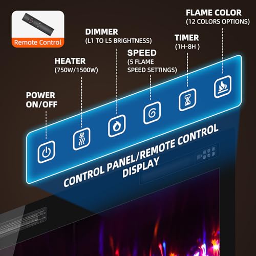 Image of Zionheat 40 inch Ultra Thin Electric Fireplace-Wall Fireplace for Living Room-Fireplace Freestanding /Inserts /Wall Mounted with Remote Control, Timer, Dimmer, 12 Flame Colors, 750 /1500W