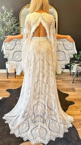 YMFFW Lace Wedding Dresses Boho for Women Mermaid V Neck Bridal Dress Tassel Fringe Sleeves Bohemian Wedding Gowns2