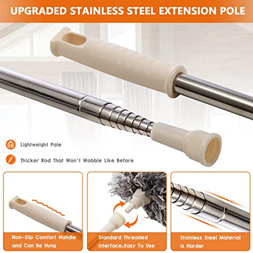 Image of Microfiber Extendable Feather Dusters for Cleaning High Ceiling Duster, 1Pcs 100 inch Extension Pole & 2pcs Replaceable Bendable Head, Fan Mop for Cleaning High Ceiling Fans, Blinds, Cobweb (Grey)