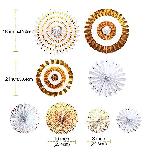 Golf 8Pcs Gold Paper Fans Flower Hanging Banner For Birthday Wedding Engagement Bridal Shower Baby Shower Bachelorette Holiday Celebration Party Decorations #TOP1