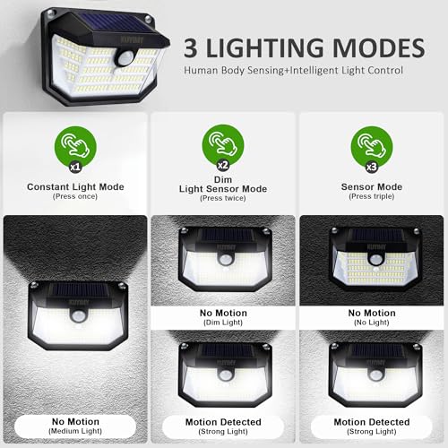 kuyimy Solar Outdoor Lights, 230 LED with Motion Sensor and 3 Modes, IP65 Waterproof, 270° Wide Angle Light, Easy-to-Install Intelligent Security Wireless Wall Lights for Porch, Garage, Yard(4 Pack) by kuyimy - Image 3