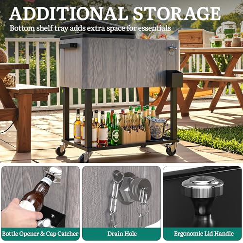 Image of YITAHOME 80 Quart Rolling Cooler Cart with Bottle Opener Drainage, Portable Wicker Patio Cooler Rolling on Wheels, Outdoor Beverage Cart Rolling Drink Cooler for Patio Pool Deck Party Cookouts