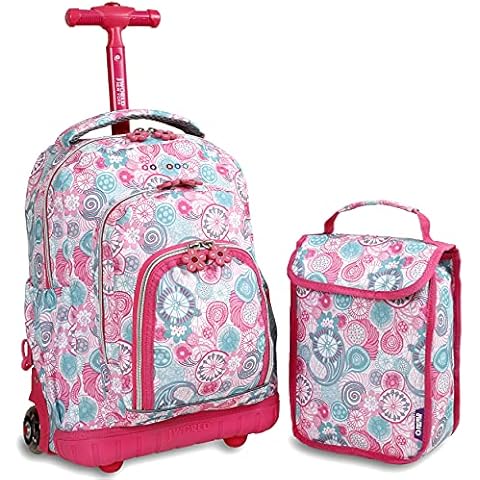 J World Lollipop Kids Rolling Backpack & Lunch Bag Set for Elementary School. Carry-On Suitcase with Wheels, Blue Raspberry, One Size, Lollipop Kids Rolling Backpack & Lunch Bag Set Cover