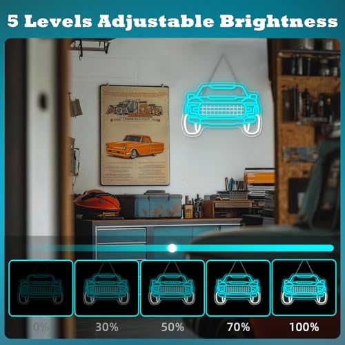 Image of Blue Truck Neon Sign LED Car Light Up Garage Decor Vintage Racing Man Cave Wall Art Off Road Pickup Fathers Day Neon Signs for Automotive Sport Room Night Lights Teens Bedroom Decorations