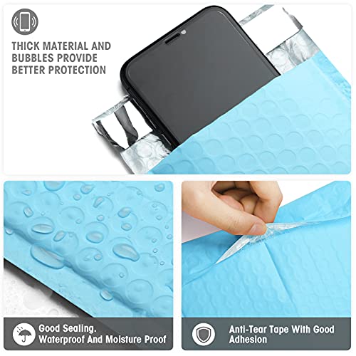 Image of Metronic Light Blue Bubble Mailers 4x8 50 Pack Self-Seal Padded Envelopes