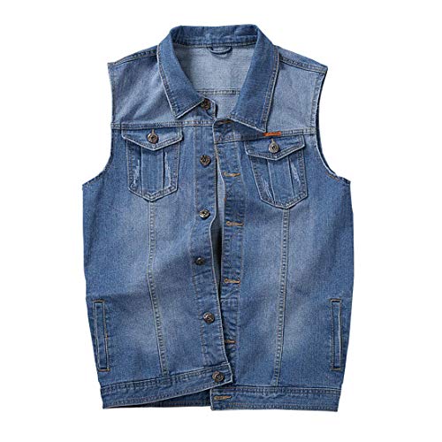 Image of Men's Casual Button Up Denim Vest Vintage Sleeveless Jeans Vest Jacket