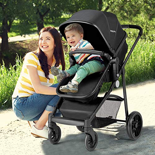 Honey Joy Baby Stroller, High Landscape Convertible Infant Bassinet Stroller, Adjustable Canopy & Backrest, Storage Basket, Cup Holder, Foldable Newborn Carriage Pram Stroller (Black) #TOP6