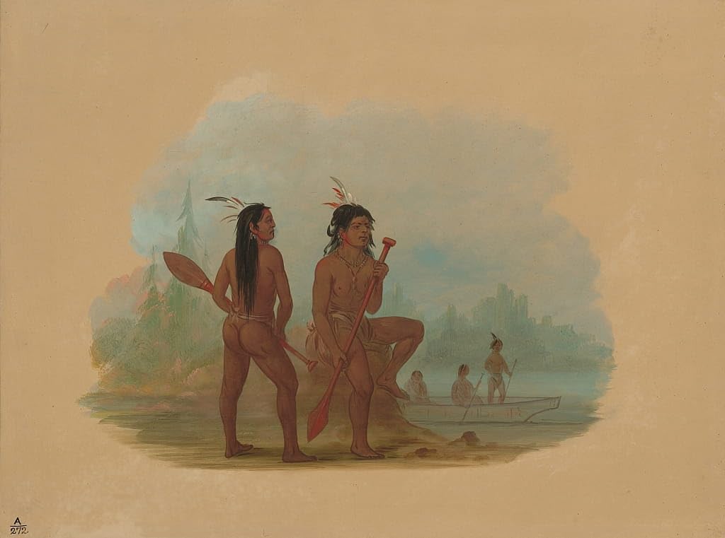 PTLYE Oil Painting Canvas Art Pictures Canvas Print Portrait Two Young Hyda Men by George Catlin Print Artwork for Wall Decor 60x90cm