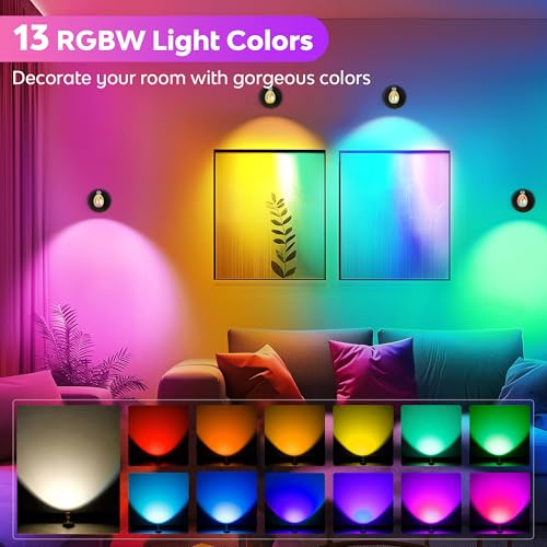 Image of Wireless SpotLight Indoor with Remote, 13 RGBW Uplights Indoor with Rechargeable Battery Operated, LED Accent Light with Timer＆Dimmable, Mini Spotlight Stick on Picture Light for Paintings Display