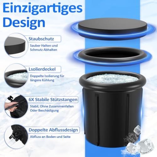 Baño de hielo portátil para terraza exterior con aislamiento térmico y doble desagüe 4