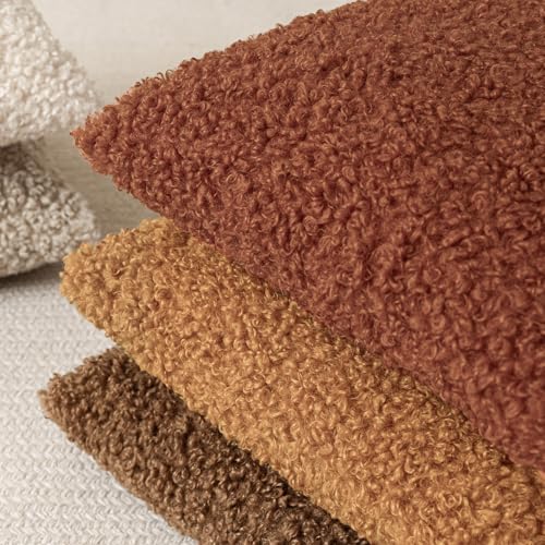 Image of Foindtower Set of 2 Curly Teddy Wool Pillow Covers Decorative Boucle Textured Lumbar Throw Pillow Faux Fur Sherpa Pillowcases Sheepskin Fuzzy Cushion Case for Sofa Bedroom Car 12 inchx20 inch Orange