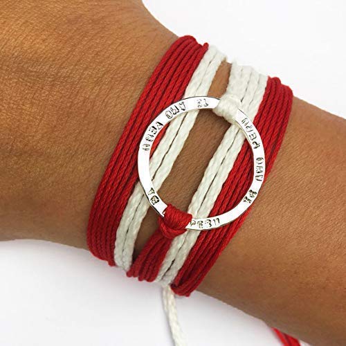 Miniatura 4 de TE AMO PERU Stamped Infinity Open Circle Wrap Bracelet, Reversible Sterling Silver 925 plated, Adjustable Red and White Multi-strand Pima Cotton