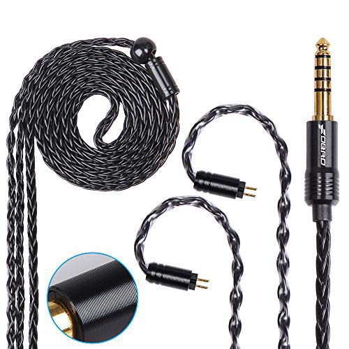 FDBRO 8-core Earphone Upgrade Cable CD Texture Plug Replacement Cable Detachable Ear-Hook Type OFC Silver Plated Earphone Cable for UM3X ES3 ES5 W4R ZS5 ZS6 ZS10 ZST ZSR (0.78mm 2PIN, Black+4.4mm)