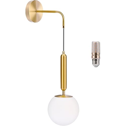 Lightastic Gold Globe Sconces Wall Light | Gold Bathroom Light Fixture | Bedroom Wall Gold Light Fixture | Lighting Wall Mounted for Livingroom Accessories | Mid Century Modern Bedroom