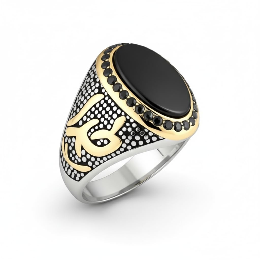 the men thing Royal Series - NOIR EMBLEM RING - Pure Stainless Steel Men’s Steel-Gold-Plated Ring – Statement Luxury Jewelry (Size : 21-27)-picture-39