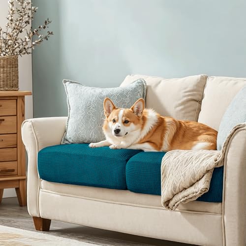 Image of CHUN YI 2PC Stretch Couch Cushion Covers, Sofa Seat Slipcovers Suitable for Armchair Loveseat Sofa with Spandex Jacquard Fabric(2pc,Teal)