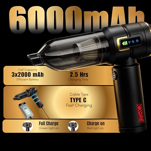 Image of Typhoon 4-in-1 Cordless Car Vacuum Cleaner for Home & Car Use | 18000Pa Suction | Upto 110000 RPM Brushless Motor | 6000 mAh | LED Display | 9 Attachments