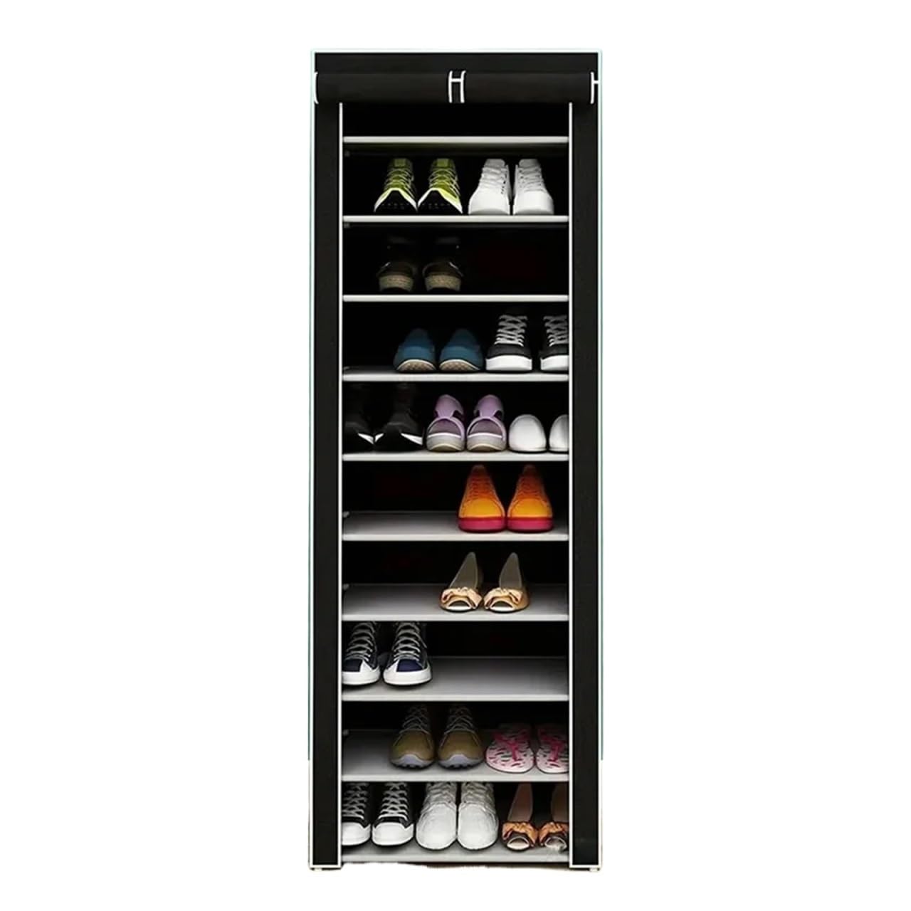 Schuhregal Stoff-Schuhschrank-Organizer, mehrschichtiges Schuhregal, Vliesstoffe, einfache Lagerung, wirtschaftlicher Typ, Schuhregal, Schrank, Haushalt(8Layers Black)