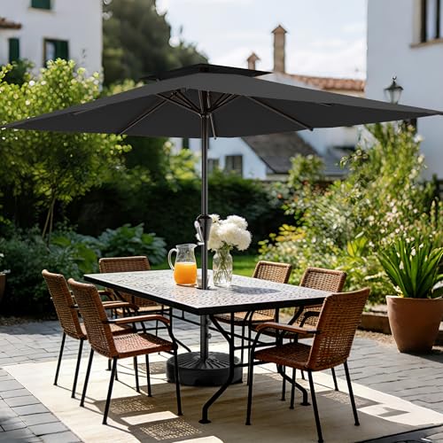 Image of AreShark 8'x10' 2 Tiers Rectangular Patio Umbrella - Outdoor Umbrella Waterproof UV Protection, Market Table Umbrella w /Crank for Pool, Backyard, Deck(Black)