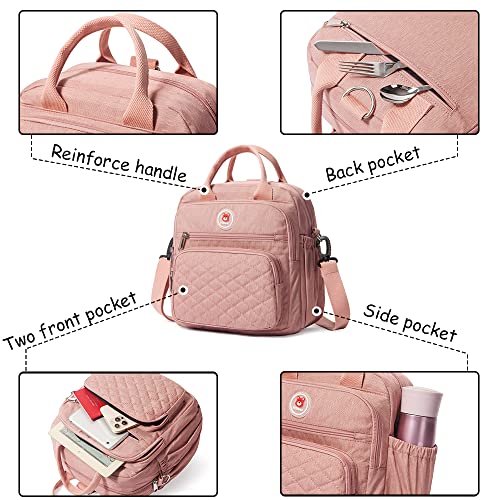 Ekerho Insulated Lunch Bag Backpack For Women/Men, 3 Carrying Way Lunch Tote, Large Waterproof Cooler Box With Side Pockets For Kids/Adults, School, Work, Beach, Picnic, Pink #TOP4