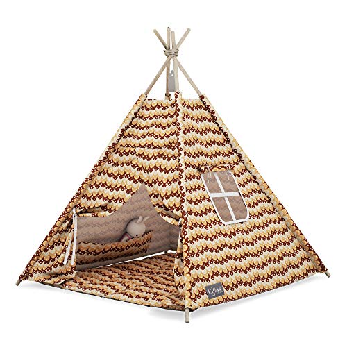 Tienda de campaña infantil Elfique para niños, tienda de jardín Tipi, tienda de campaña para niños, con manta para niños, color beige a rayas