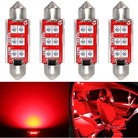 PHINLION Super Bright 211-2 LED Bulb 3030 6-SMD Festoon 41mm 42mm 578 212-2 Bulbs for Car Interior Map Dome Trunk Courtesy Light, Red (4 Pack) Cover