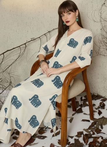 Robe kurta en viscose de qualité supérieure à motif éléphant traditionnel - 5