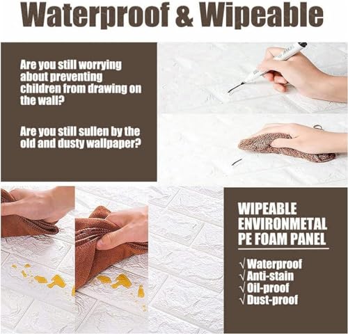 Image of TEKCOOL Self-Adhesive Waterproof PE Foam 3D Wall Panels Wallpaper Sticker for Bathroom, Living Room, and Home Decoration (70 x 77cm, Appx. 5.8Sq Feet)-10 Piece
