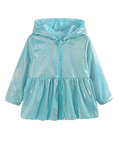 Girls Hooded Shiny Jacket Glitter Sparkly Sherpa Lined Outerwear