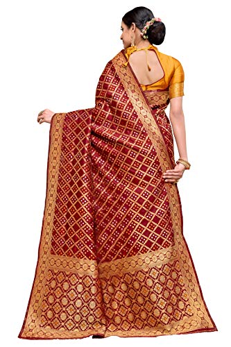 Image of Amazon Brand - Anarva Women's Banarasi Silk Blend Saree With blouse piece (A Bandhani Silk104)