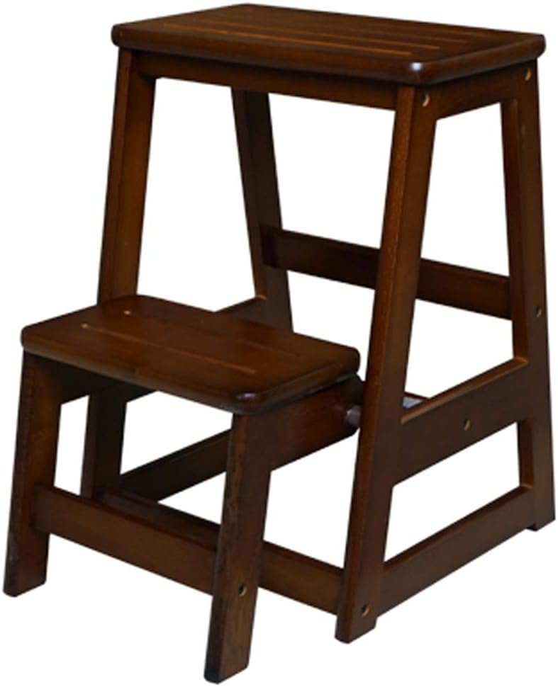 Multifunction Two Stage Step Ladder Stool for Adults and Kids Portable Shoe Bench Folding Stairs Chair Home Kitchen Dual-use,Max Load 150kg(Color : Walnut Color)