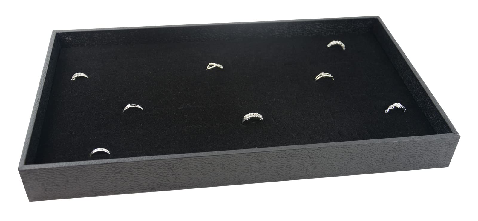 Box Displays White 1.5 Inch Deep Black Leatherette Textured Tray With Choice Of Jewellery Ring Earring Cufflink Gem Pot Show Pad Display Insert (Tray With Black 144 Ring Pad)