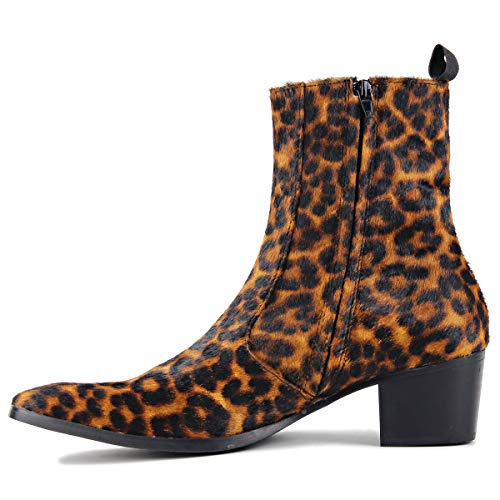 Dress Boot for Men Casual Chelsea Fashion Stylish Ankle High Heels Boots Leopard print CD-JY012-Color4