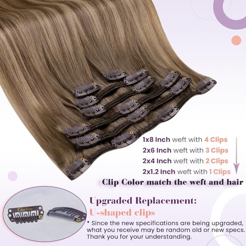 Image of LaaVoo Clip in Hair Extensions Real Human Hair 18 Inch 135g Human Hair Extensions Clip Ins Full Head 7pcs