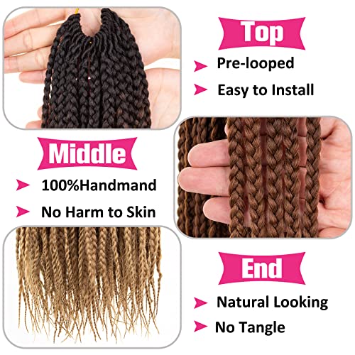 Unionbeauty 8 Packs Box Braids Crochet Hair 24 Inch Pre Looped Fluffy Goddess Box Braids Hair Medium Bohemian Braids Hair Synthetic Braiding Hair Extension For Black Woman 18 Strands/Pack 1B/30/27# #TOP2