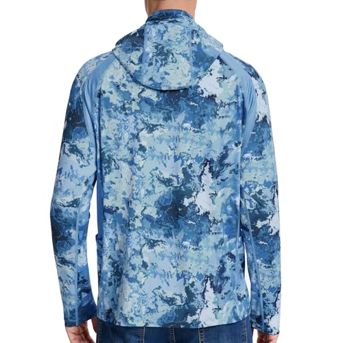 Image of Men's UPF 50+ Hoodie Shirt with Mask Long Sleeve Permanent UV Sun Protection Neck Gaiter Performance T for Outdoor