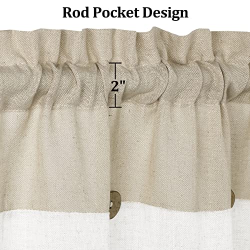 Homerry Tier Curtains For Kitchen Window, Linen Blend Rustic Color Block Bathroom Window Curtain, Farmhouse Button Design Window Treatment Decor Curtains, 27" W X 30" L, Linen, Set Of 2 #TOP2