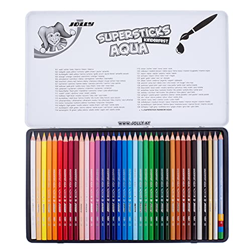 Jolly Supersticks Premium European Aqua Watercolor Pencils With Tin Carrying Case; Set Of 36 #TOP2