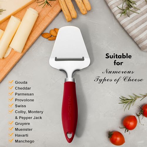 Image of Rainspire Upgraded Non-Stick Cheese Slicers for Block Cheese Multi-Functional Cheese Cutter for Mozzarella, Cheddar, Gruyere Charcuterie Accessories Dishwasher Safe Kitchen Tools, Red