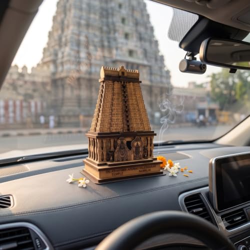 Image of Ayyappan Traders Sri Arulmigu Arunachaleswarar Temple Wooden Miniature Model|Annamalaiyar Gopuram Replica|3D Laser-Cut Wooden Temple Souvenir for Home, Pooja Room & CarDashboard (4x2.75x1.5 Inches)