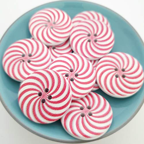MajorCrafts® 16pcs 30mm Red & White Spiral Pattern 4 Holes Round Wood Large Sewing Buttons Needlework Embellishments - Image 2