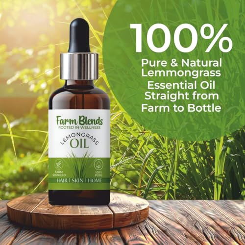 Image of Farm Blends Lemongrass Essential Oil 100% Undiluted Pure | Anti Dandruff, Anti Acne, Natural Mosquito Repellent, Diffuser | Farm To Home | Natural | Cymbopogon citratus|15ML + 15ML (Pack of 2)