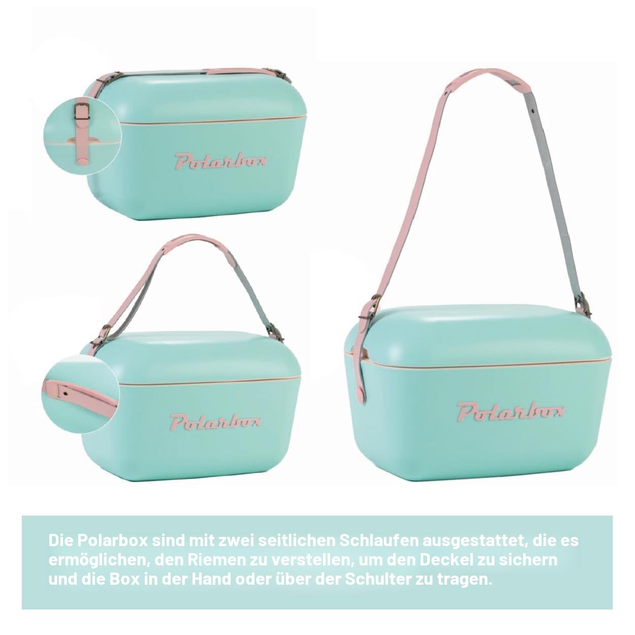 Polarbox Tragbare Kühlbox – Mini-Kühlbox 20 l, Strandkühlbox, kleine tragbare Kühlbox, Vintage, Verstellbarer Griff, Kühlbox Polarbox, tragbare Mini-Kühlbox