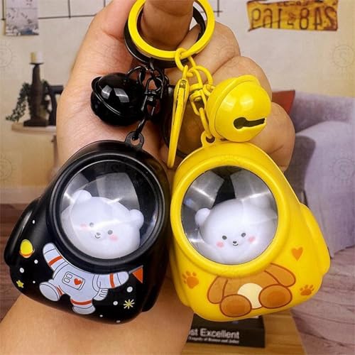 Image of SHAKTISM Cute LED Glowing Animal Keychain for Kids, PVC Cat Astronaut Light Keychain with Bell, Mini Night Glow Bag Decorative for School Bags, Backpack, Gifts for Girls Boys (Random Design) 2Pc