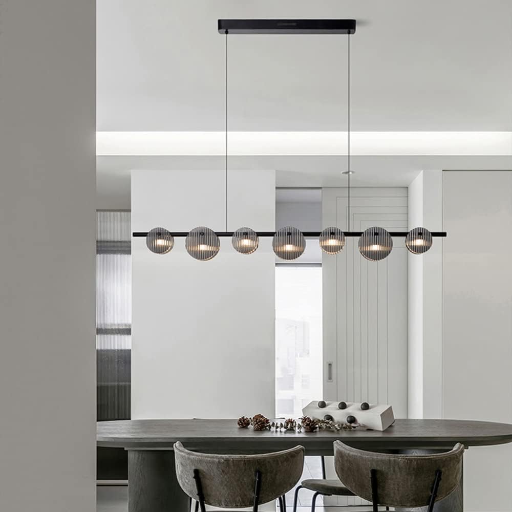 Stainless Steel Glass Chandelier Simple Art LED Dimmable Long Ceiling Lighting Restaurant Bar Decoration Suspended Light Fixture