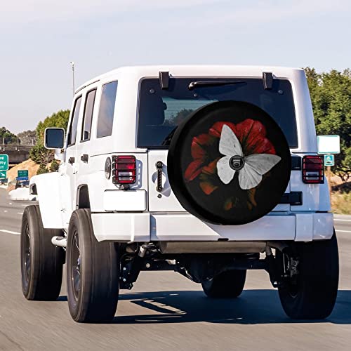 Image of Delerain Spare Tire Cover with Backup Camera Hole Butterfly and Red Blossom Wheel Covers Waterproof Dust-Proof UV Sun Universal Fit for RV Trailer RV SUV Truck (17 Inch for Diameter 31 inch-33 inch)