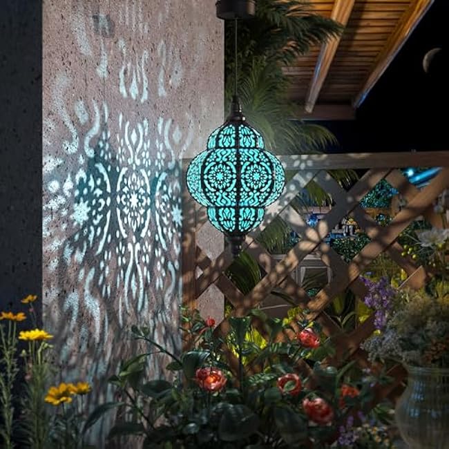 Hanging Solar Lights Outdoor Garden Decor Solar Lantern Waterproof Plastic Moroccan Outdoor Decorations for Patio Pathway Yard Backyard Garden Decorative (1, Black)