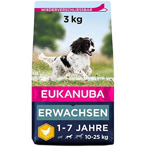 Eukanuba Hundefutter mit frischem Huhn für mittelgroße Rassen, Premium Trockenfutter für ausgewachsene Hunde, 3 kg